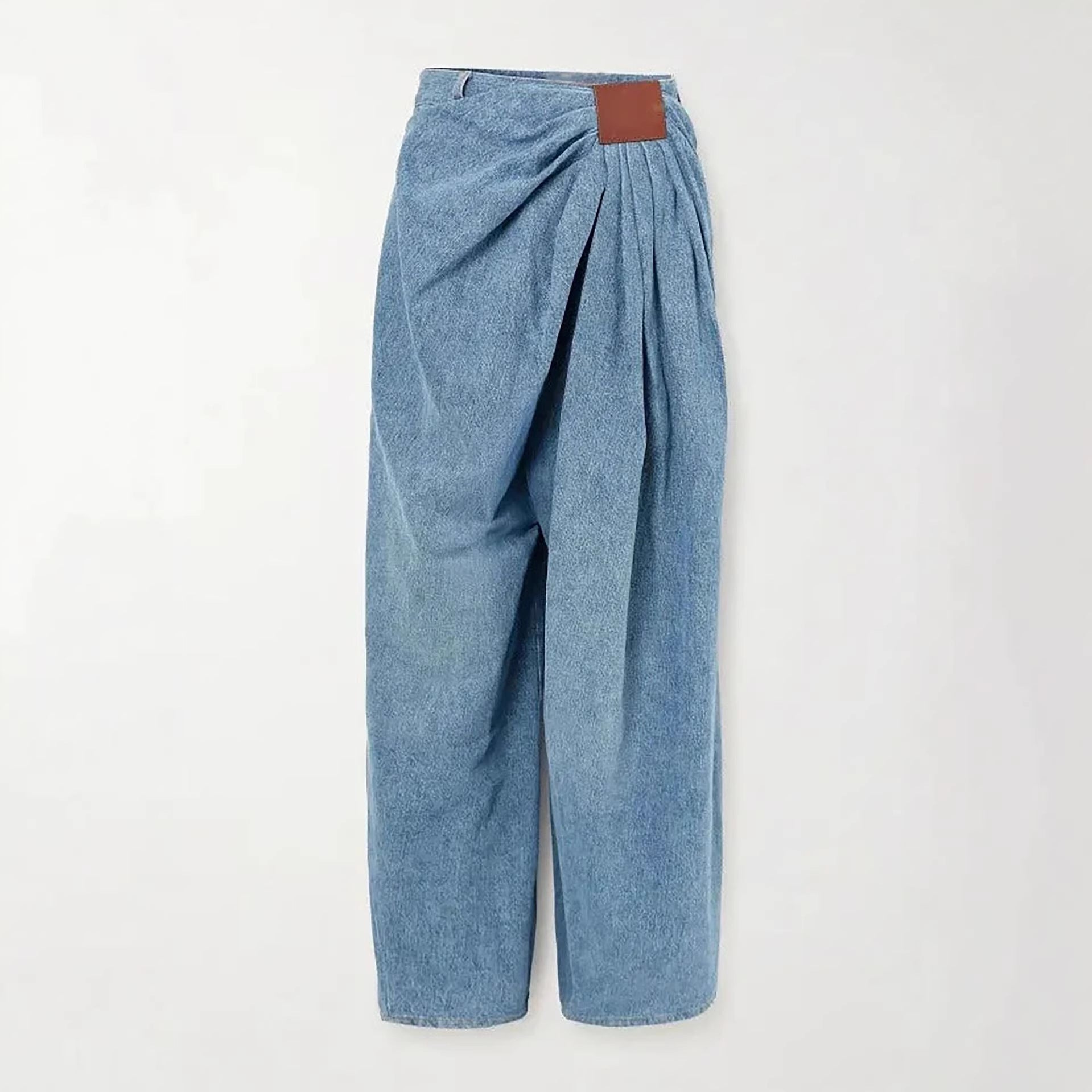 Street Style High-Waisted Wide-Leg Washed Denim Pants for Women eprolo