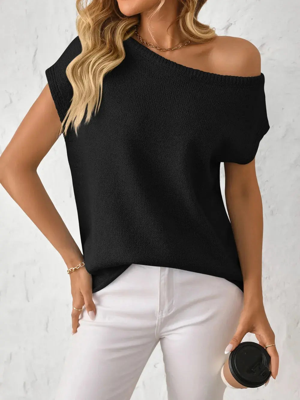 Mandy Boat Neck Short Sleeve Knit Top.