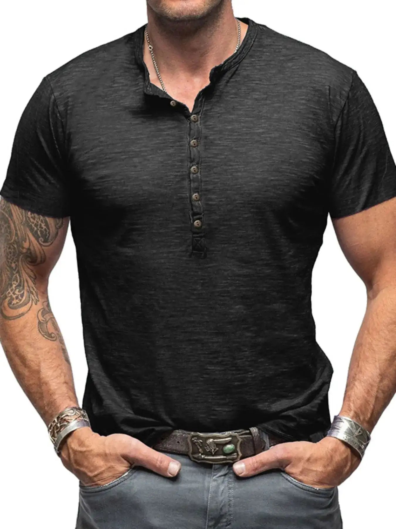 Men's Casual Henley Short Sleeve Button Top.