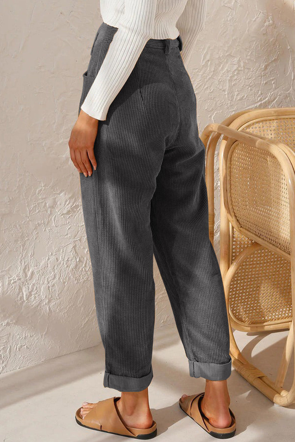 Gray Corduroy High Waist Straight Leg Pants Dear-Lover Dropshipping