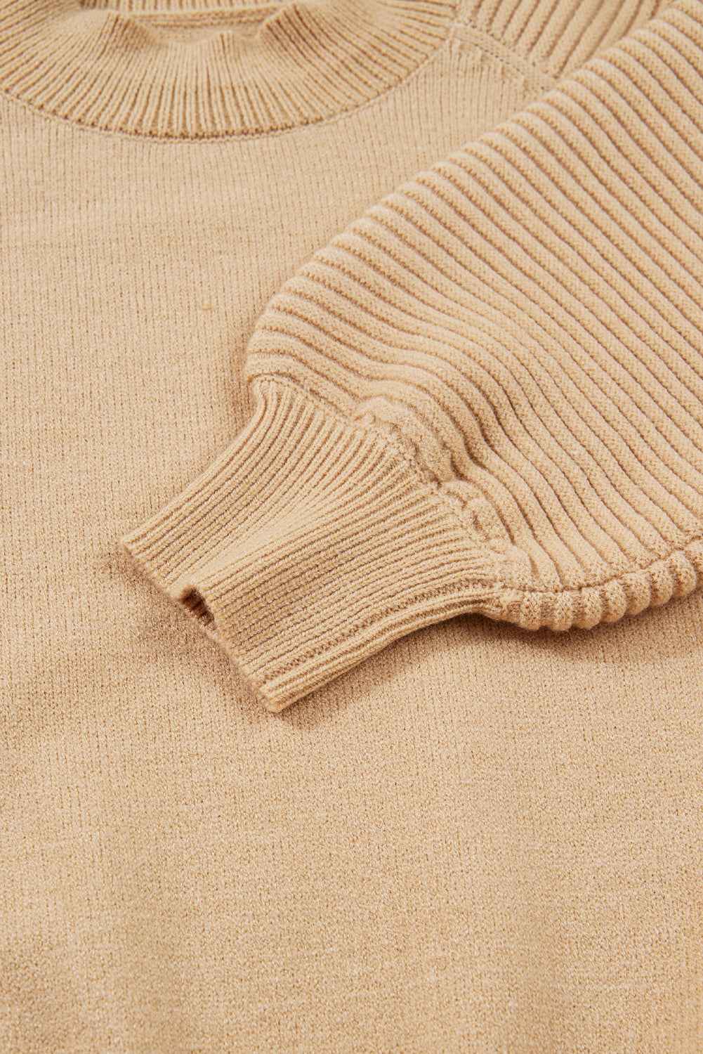 Smoke Gray High Neck Puff Sleeve Sweater Pleated Mini Skirt 2pcs Knitted Outfit