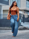Retro Faux Two-piece Wide-leg Denim Jeans