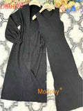 Fashion women's knitted long sleeved cardigan sleeveless dress long casual knitted two-piece set