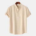 Men's Stand Collar Short Sleeve Henley Shirt.