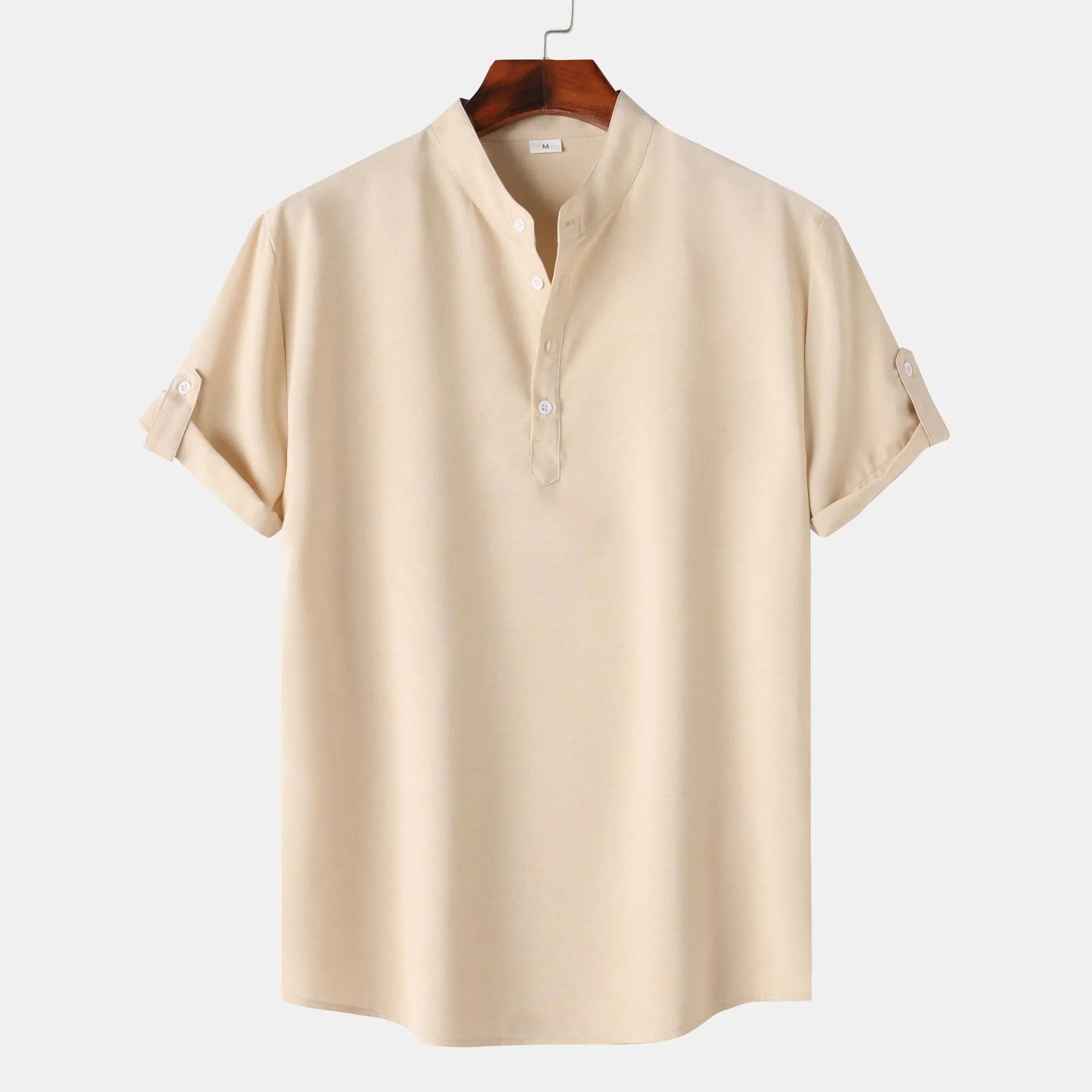 Men's Stand Collar Short Sleeve Henley Shirt.