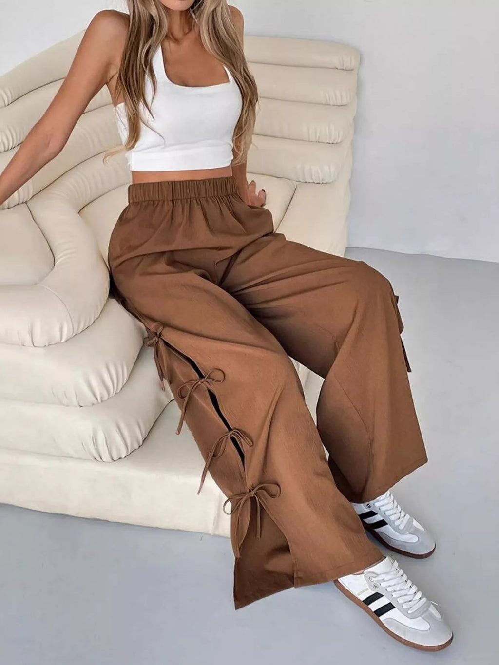 Side Tie Wide Leg Pants.