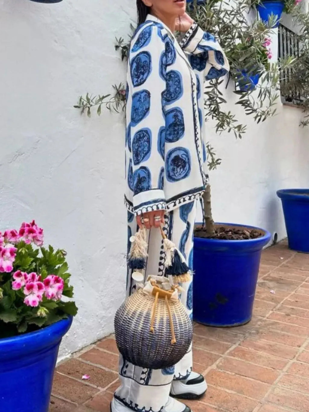 Printed Button Up Shirt and Pants Set.