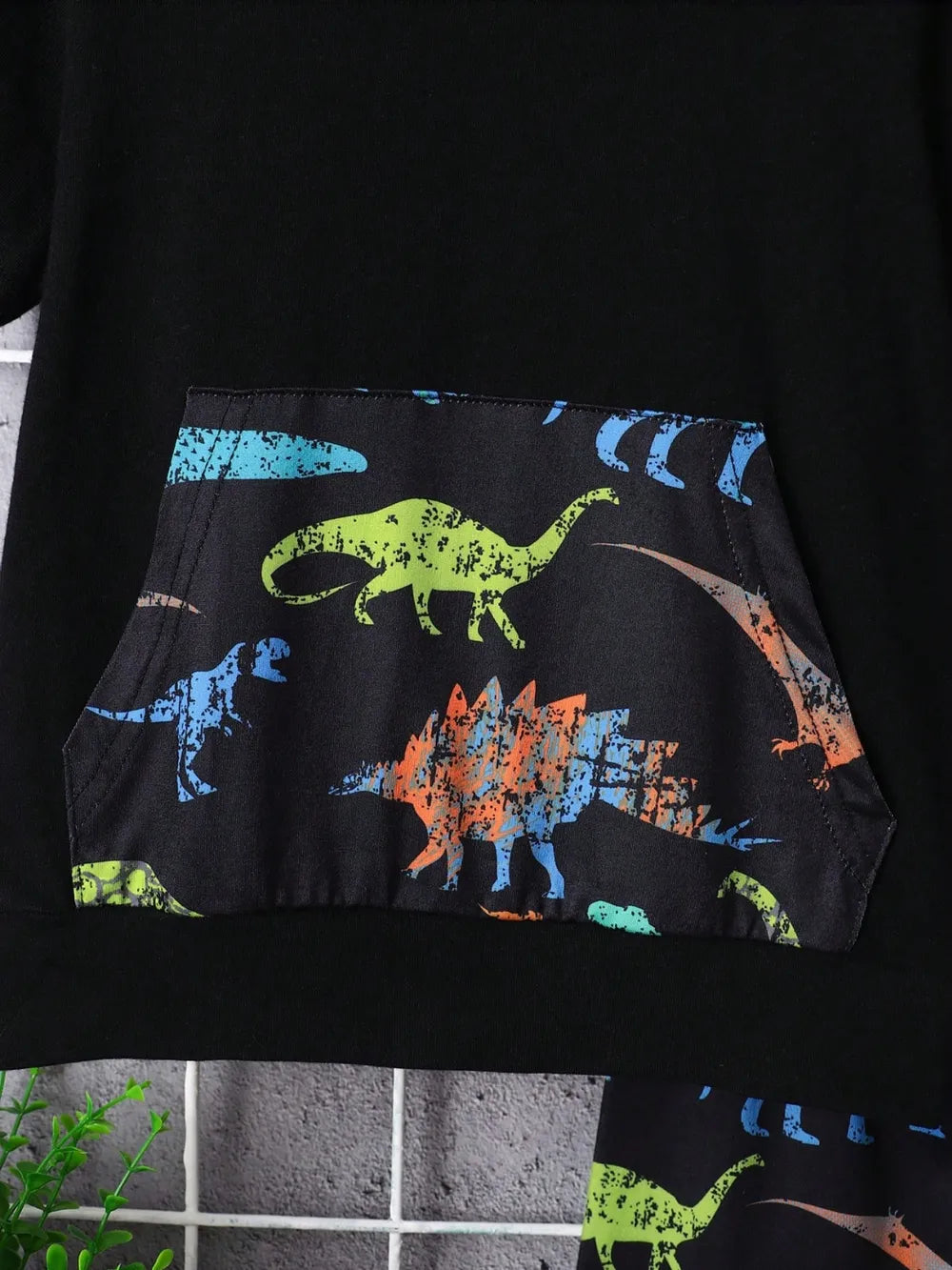 Children's Dinosaur Short Sleeve Hooded Top and Pants Set.