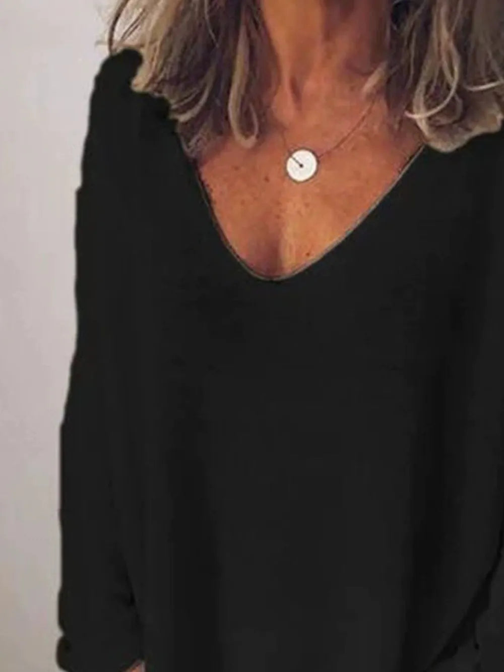 Full Size V-Neck Drop Shoulder Long Sleeve T-Shirt Plus Size.