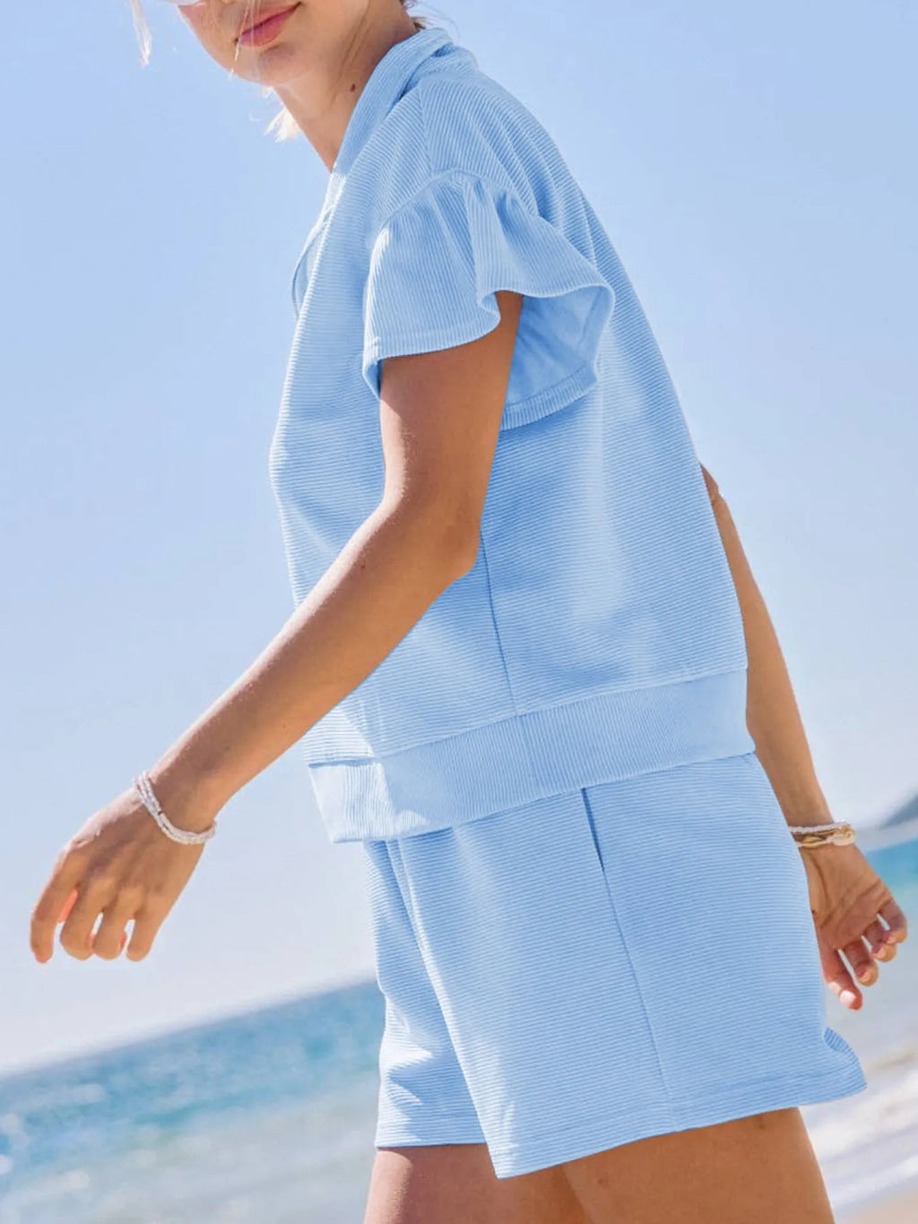 Half Zip Short Sleeve Polo and Shorts Set.