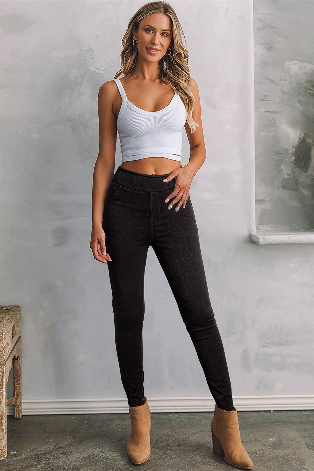 Black Solid Color High Waist Stretchy Slim Fit Jeggings Dear-Lover Dropshipping