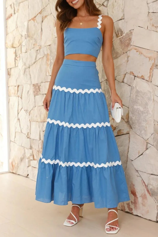 Contrast Trim Cami and Maxi Skirt Set - CHIC TB
