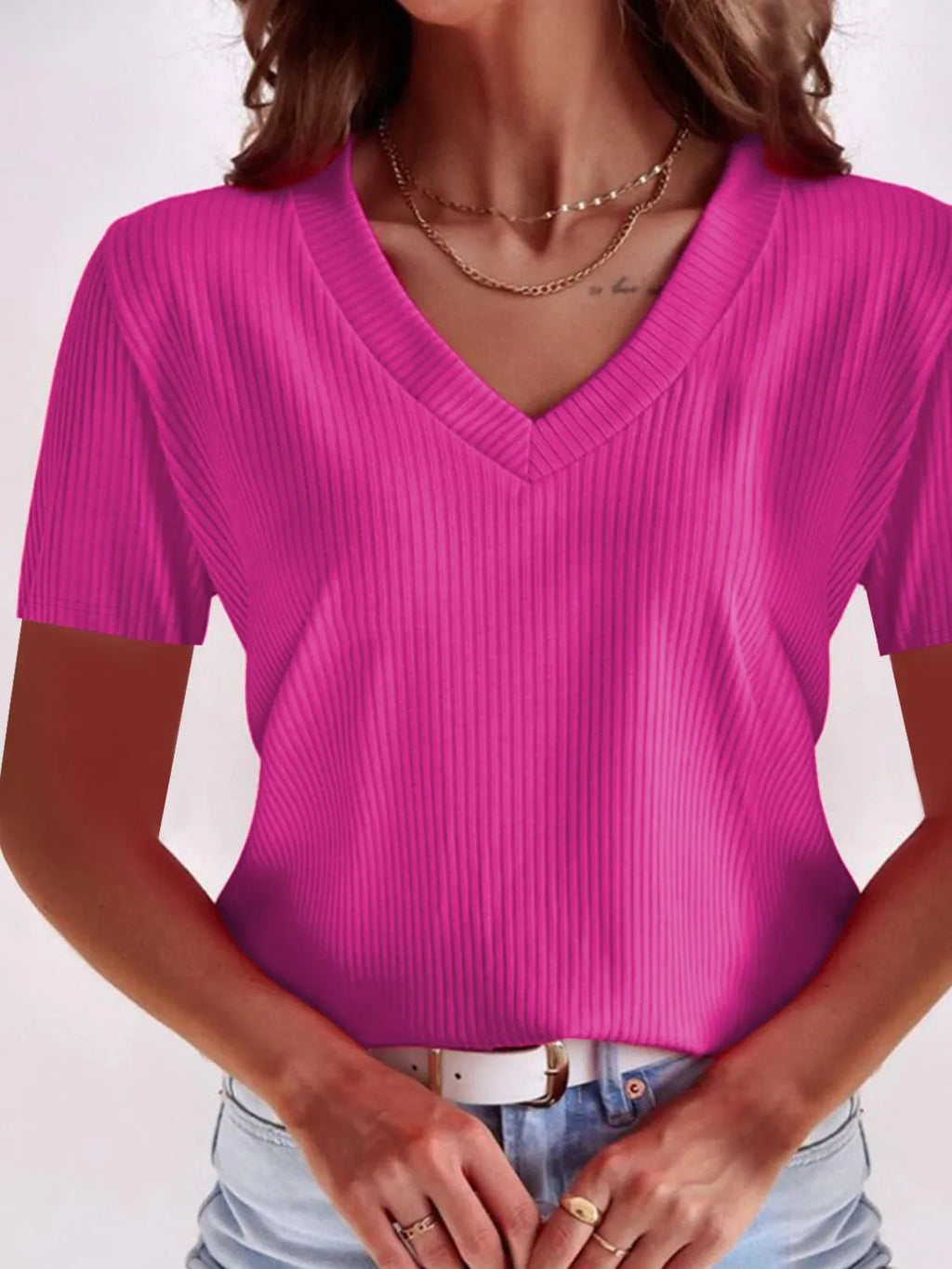 V-Neck Short Sleeve T-Shirt Plus Size.