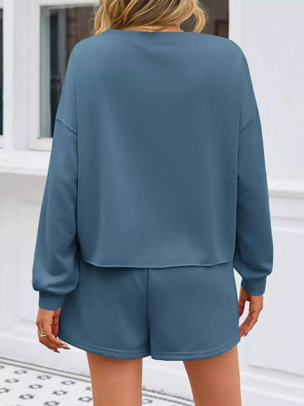 Pearl Embellished Round Neck Top and Skort Set