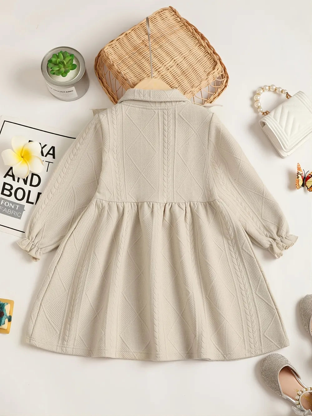 Children's Ruffled Bow Collared Neck Dress.