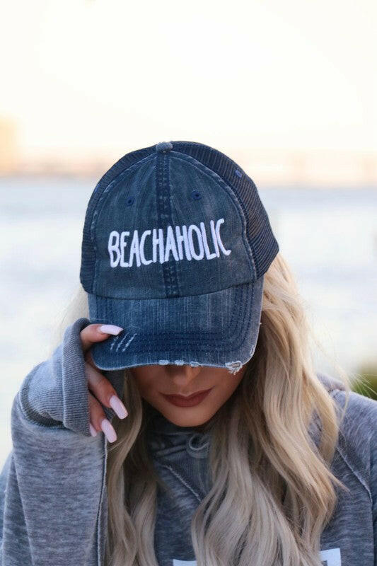 Beachaholic Embroidered Trucker Hat.