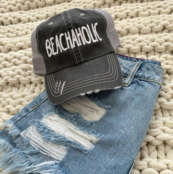 Beachaholic Embroidered Trucker Hat.