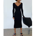 Elegant Pleated A-line Midi Dresses Female V-neck Casual