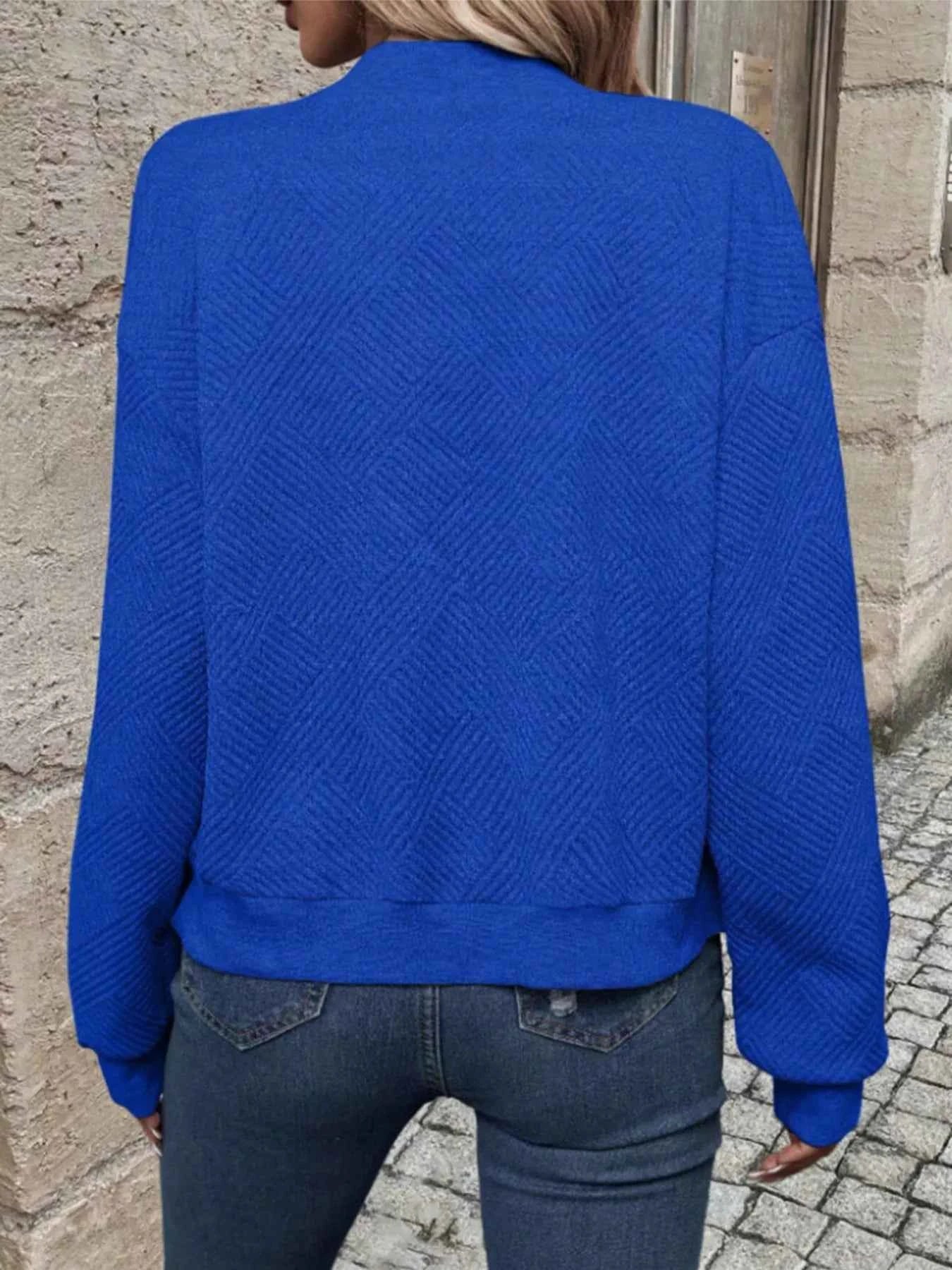 Textured Knit Zip-Up Bomber Jacket