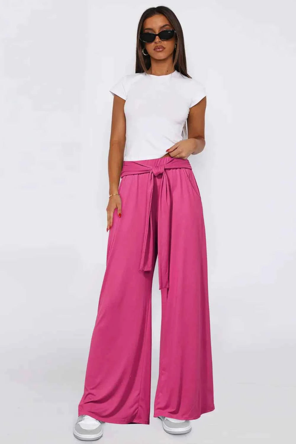 Tied Wide Leg Pants with Pockets.