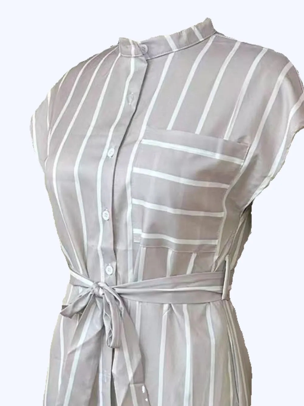 Striped Tie Waist Short Sleeve Dress.