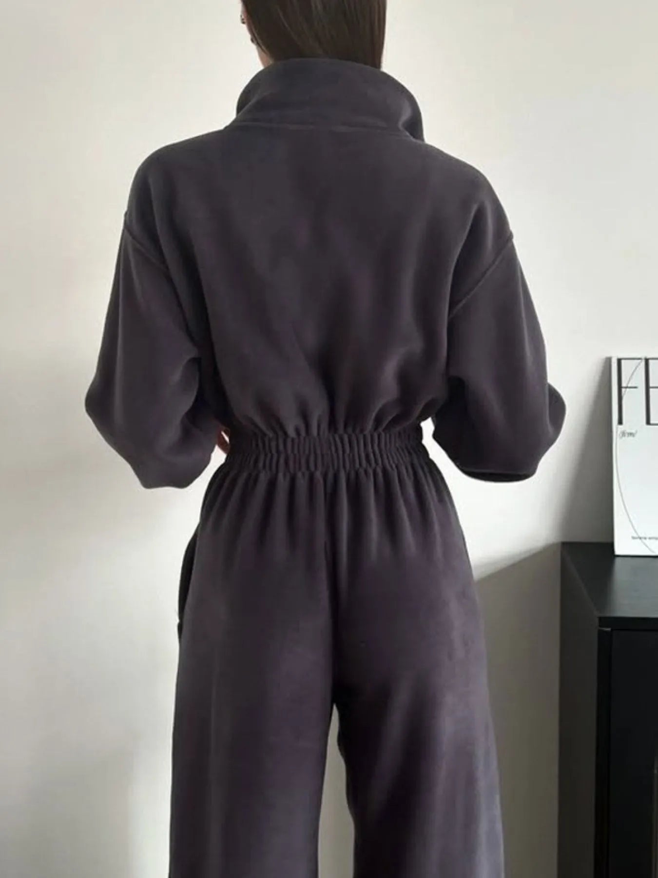 Zip Front Long Sleeve Jumpsuit.