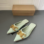 Button pointed flat bottomed wrapped half slippers and sandals for women eprolo