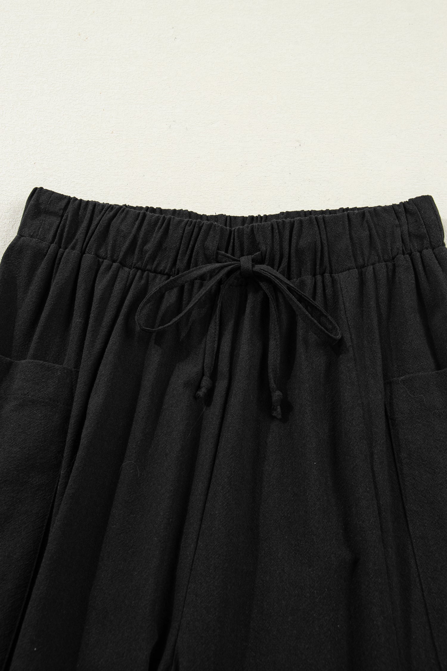 Black Drawstring Elastic Waist Patch Pocket Barrel Leg Casual Pants