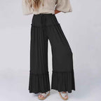 High waisted casual pants for women with drawstring and wide leg pants for women
