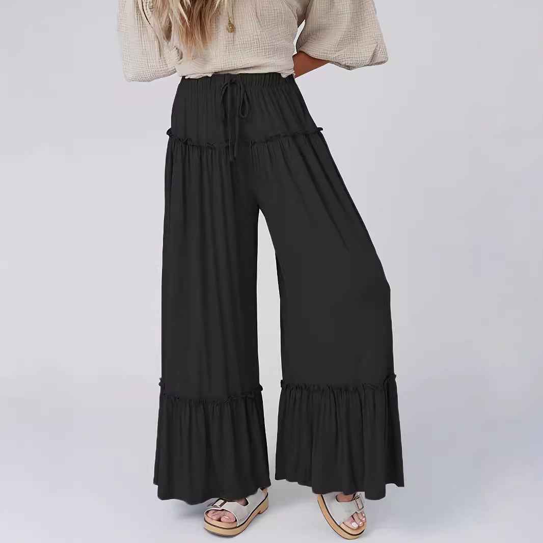 High waisted casual pants for women with drawstring and wide leg pants for women