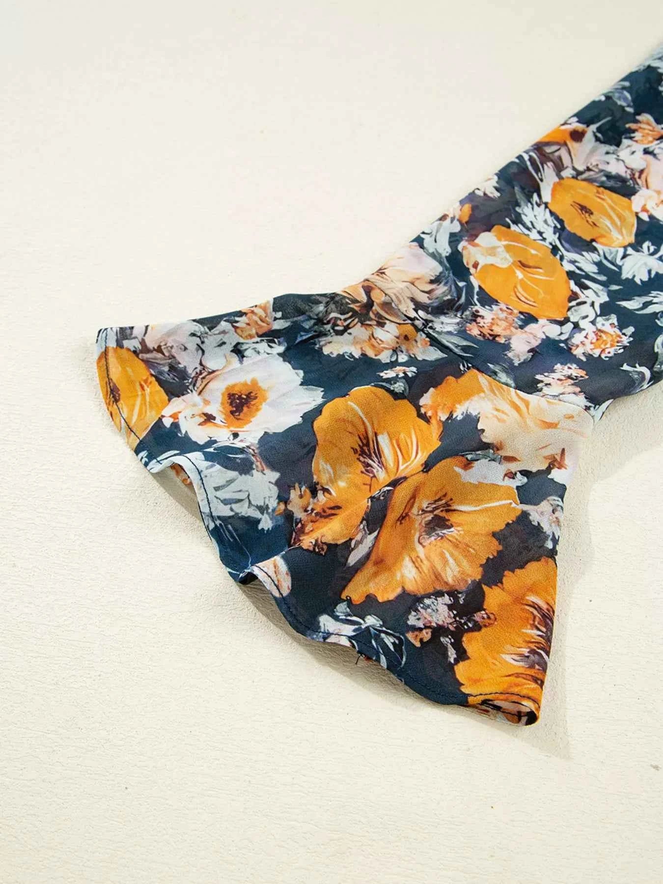 Floral Off Shoulder Bell Sleeve Smocked Peplum Top.