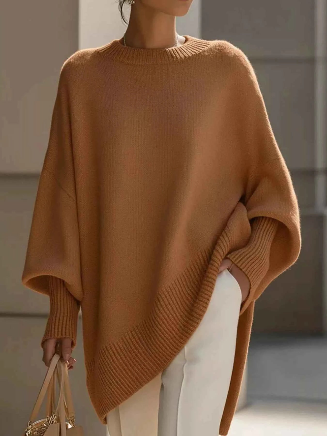 Oversized Batwing Sleeve Round Neck Sweater