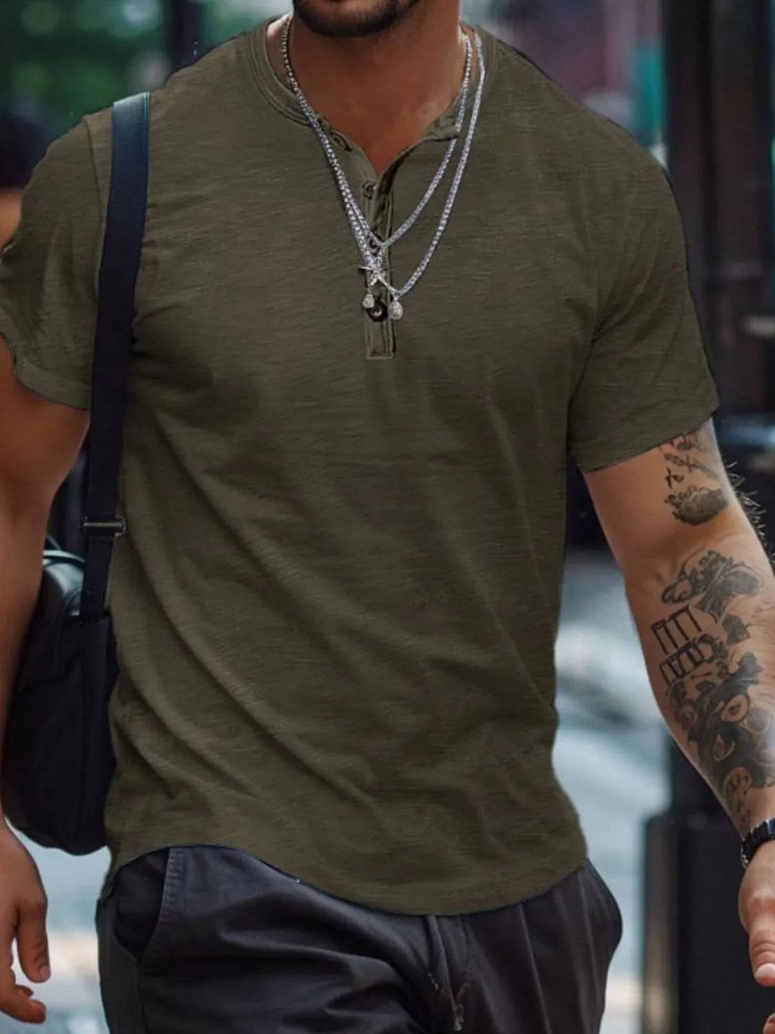 Button Henley Collar Polo Shirt Plus Size for men.