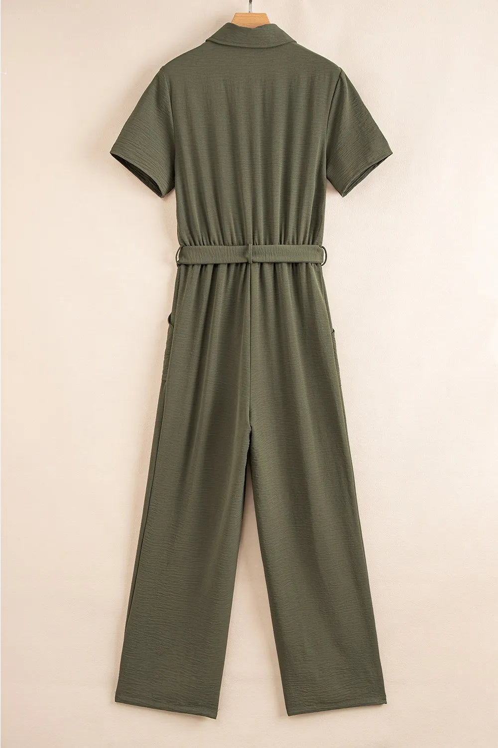 Half Button Belted Utility Short Sleeve Jumpsuit - CHIC TB