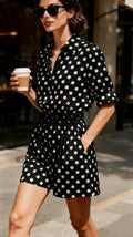 Wave dot short sleeved top and shorts set