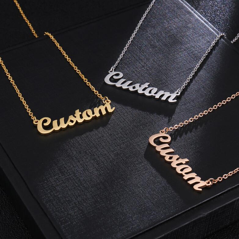 Atoztide Customized Fashion Stainless Steel Name Necklace Personalized Letter Gold Choker Necklace Pendant Nameplate Gift