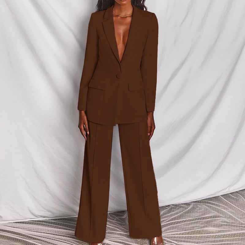 Fashion Turn-Down Collar Slim Fit Blazer Suit Women's Suit Set