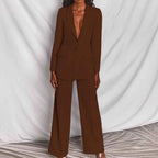 Fashion Turn-Down Collar Slim Fit Blazer Suit Women's Suit Set