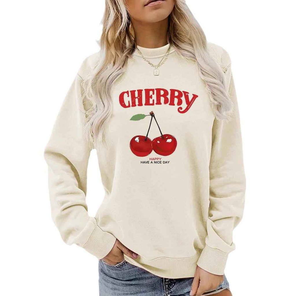 Round neck CHERRY cherry print pullover sweatshirt