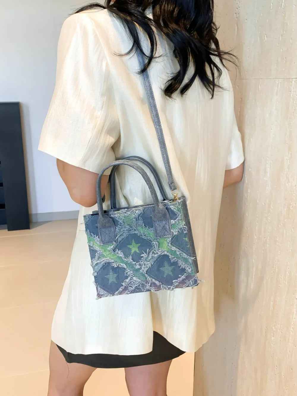 Raw Edge Plaid Shoulder Bag