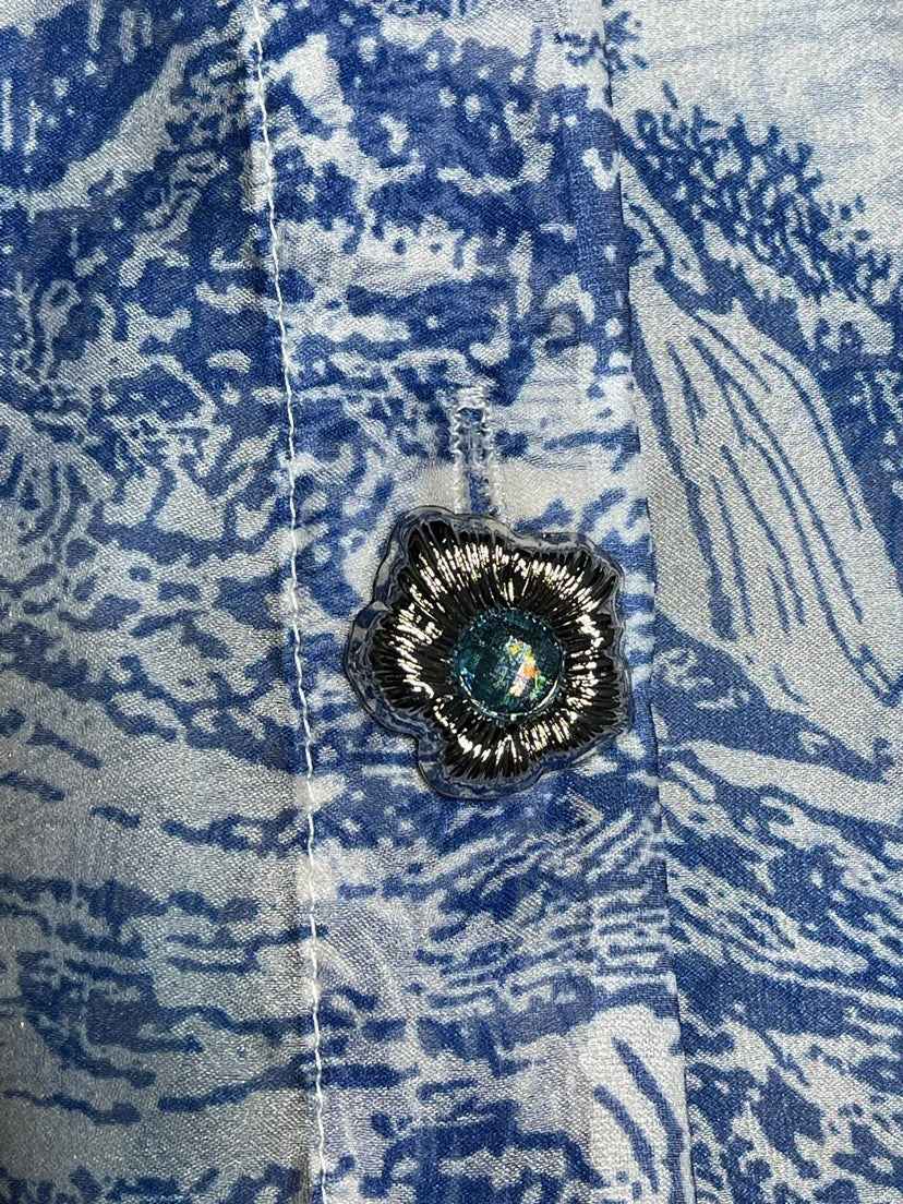 Ink painting, landscape painting, printing, lazy sun protection, high-end shirt+shorts, two piece set in blue