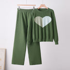 Heart Knit Sweater and Wide-Leg Pants Set