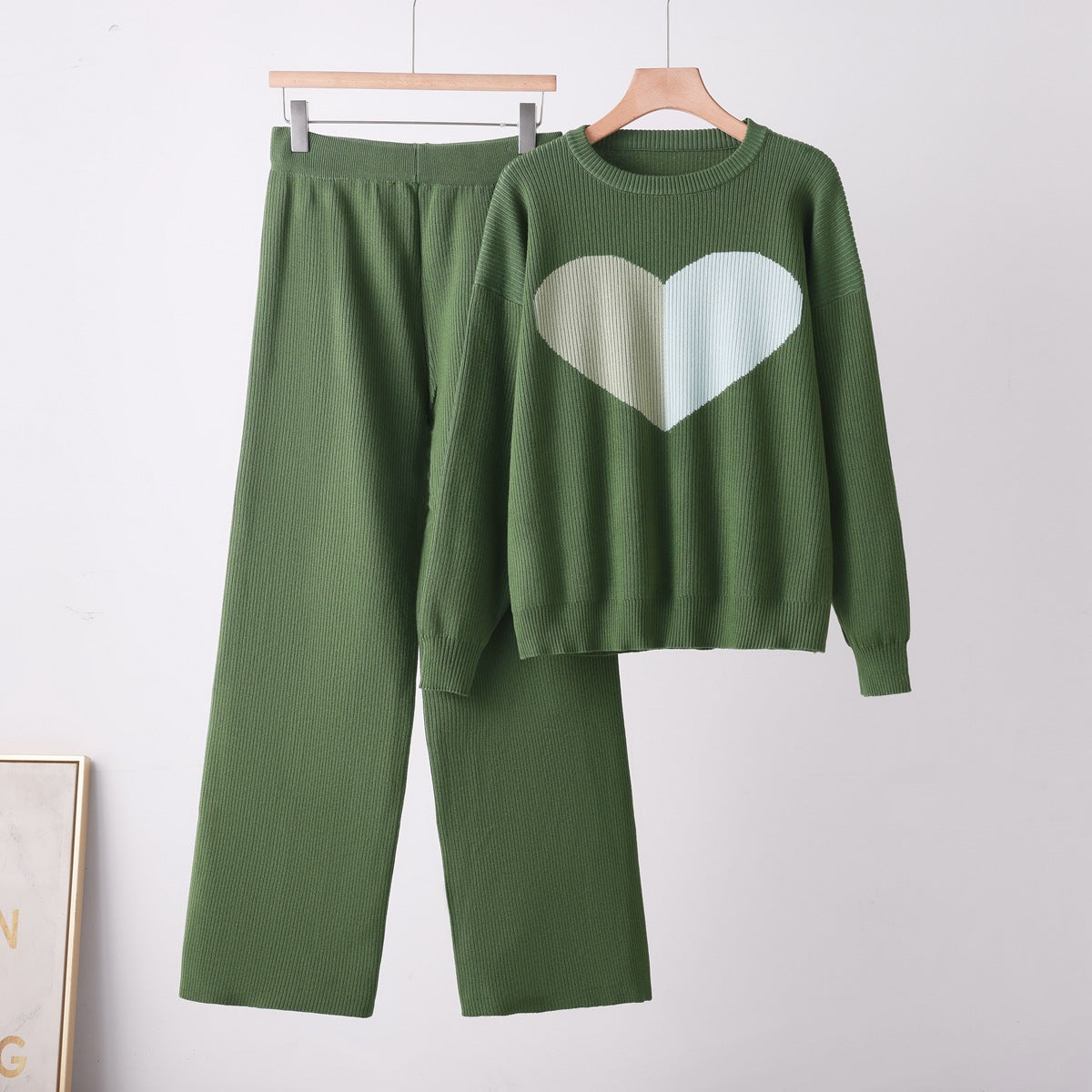 Heart Knit Sweater and Wide-Leg Pants Set