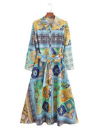 Woman Dress New Fashion Print Boho Elegant Dresses For Women Vintage With Belt Casual Female Party Dresses eprolo