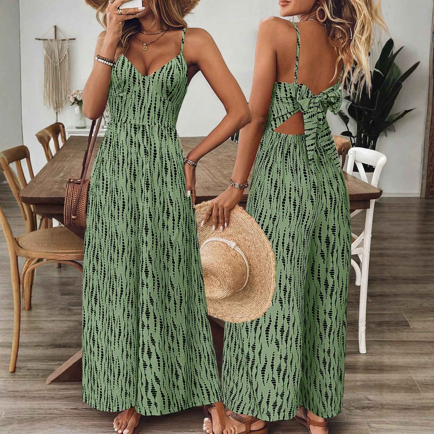 Cute Summer Fashion Women's Backless Halter Bodycon Pants with Large Bow Detail
