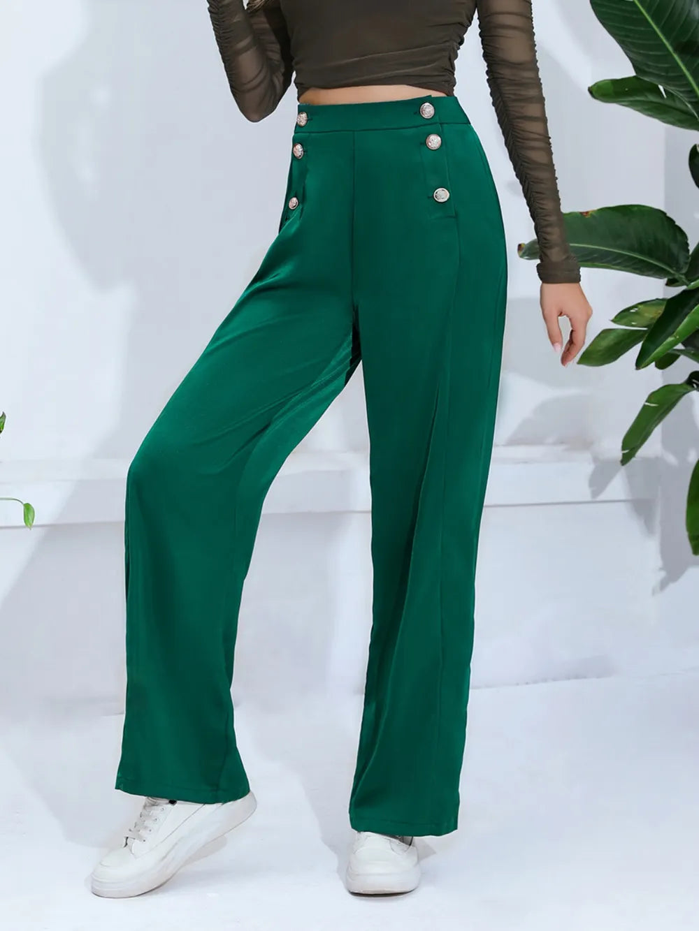 High waisted loose straight leg hanging wide leg suit pants