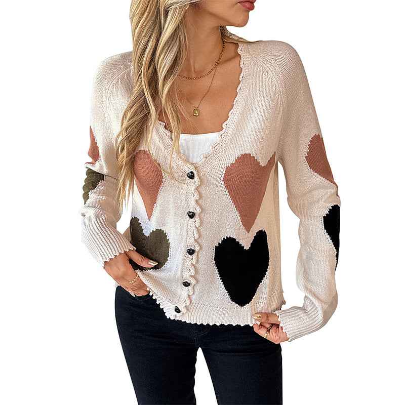 Women's Love V-neck Knitted Sweater Jacket