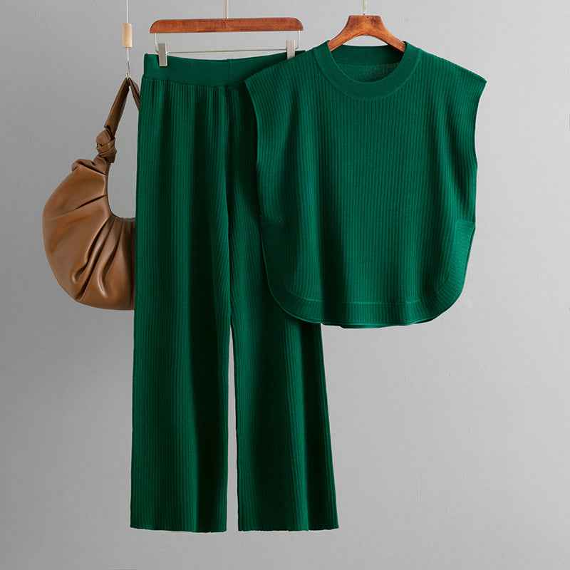 Sleeveless Knit Top Wide Leg Pants Two-piece Set for Women