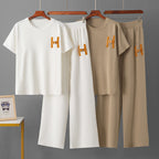 Two piece set of loose letter T-shirt and wide leg pants for women eprolo