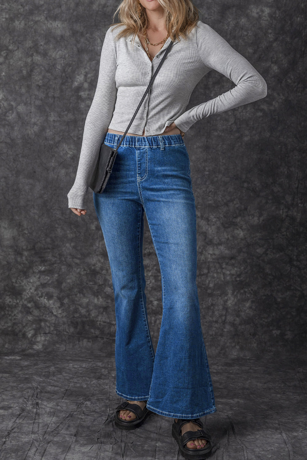 Blue Elastic High Waist Flare Jeans Dear-Lover Dropshipping
